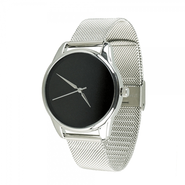 Годинник ZIZ Мінімалізм чорний на металевому браслеті (срібло)
