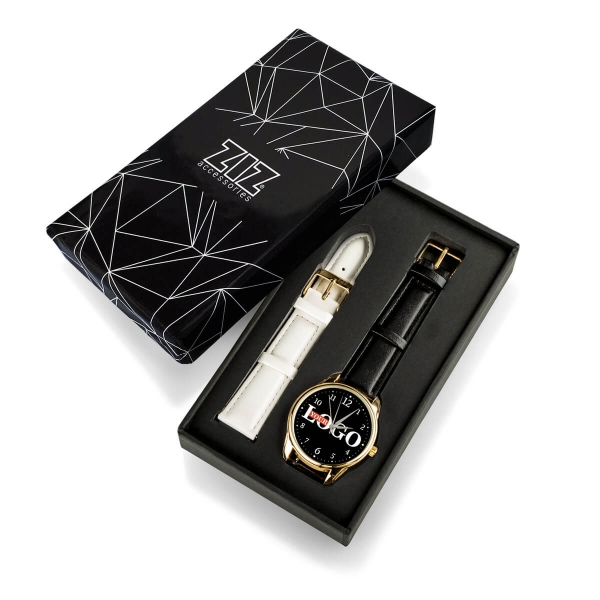 Часы с логотипом (золото) + дополнительный ремешок + подарочная коробка