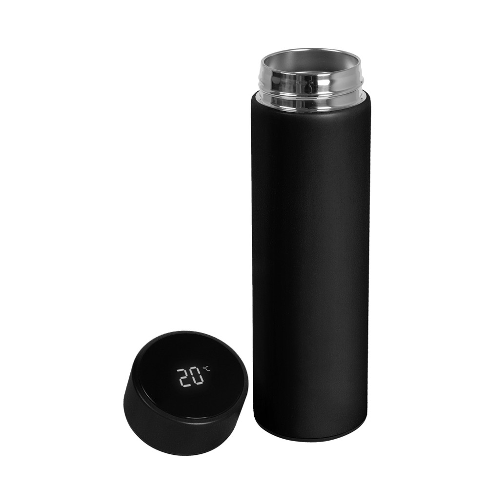 Термос чорний із сенсорним дисплеєм для брендування
