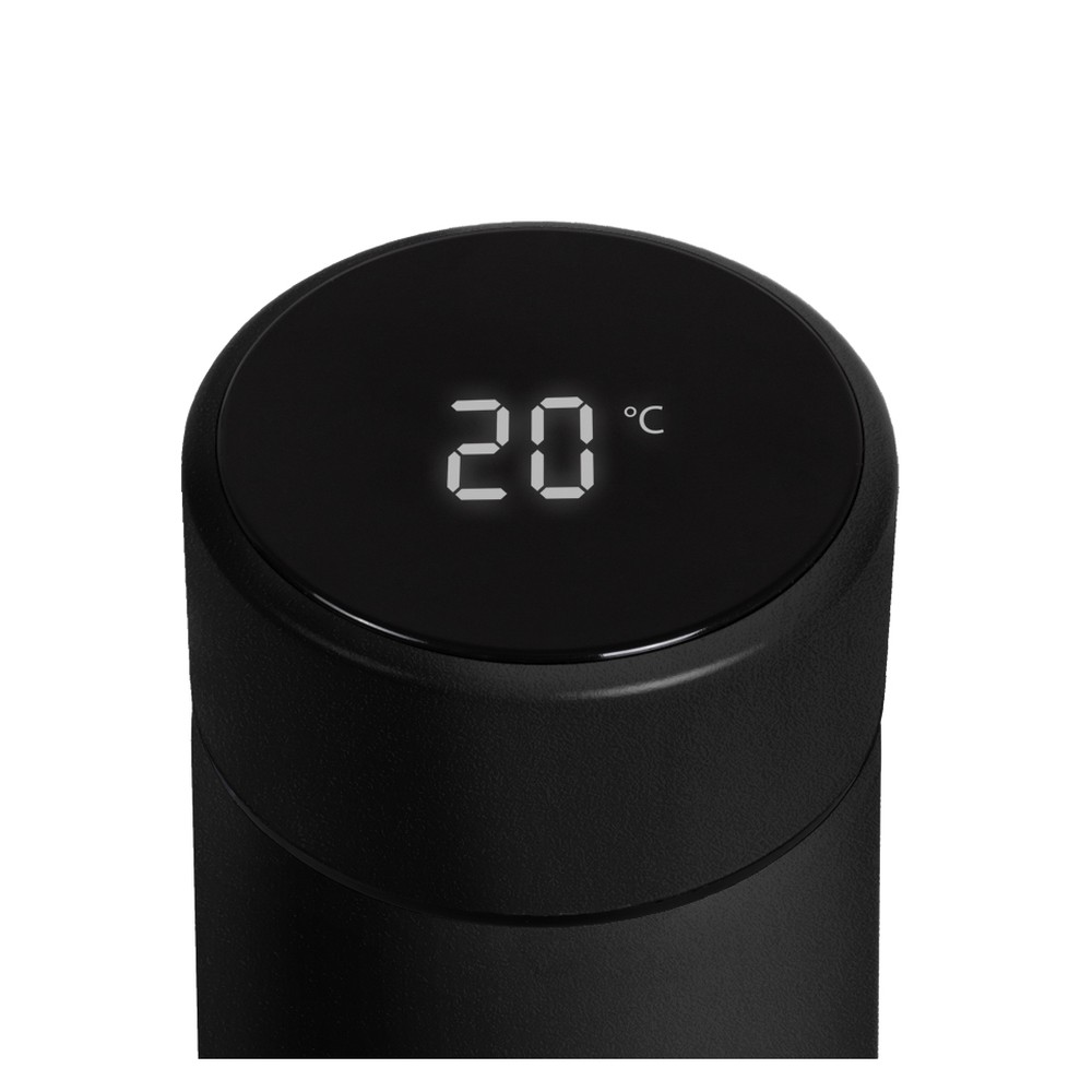 Термос чорний із сенсорним дисплеєм для брендування