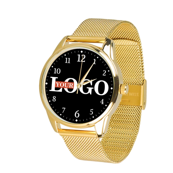 Часы с логотипом на металлическом браслете (золото)