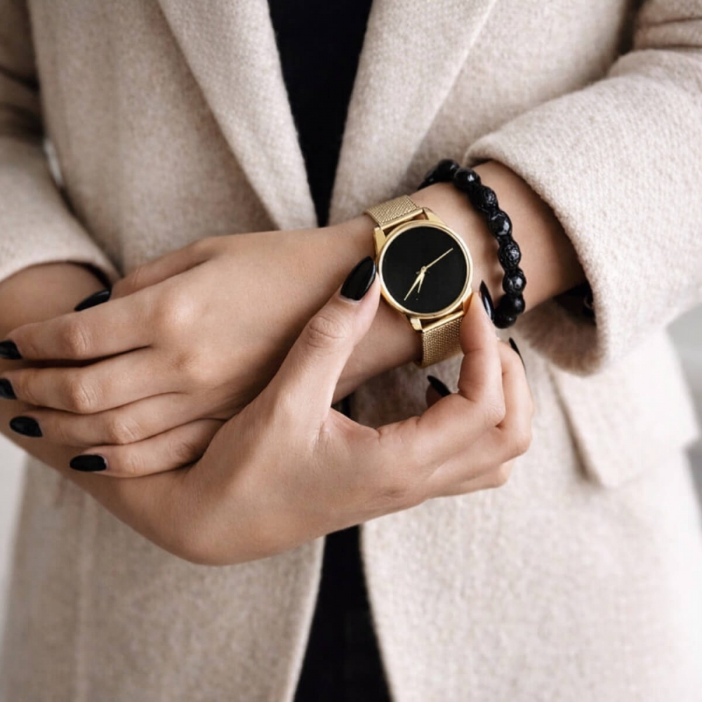 Годинник з логотипом на металевому браслеті (золото)