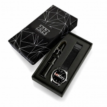 Годинник з логотипом на чорному металевому браслеті (срібло) + додатковий ремінець + подарункова коробка