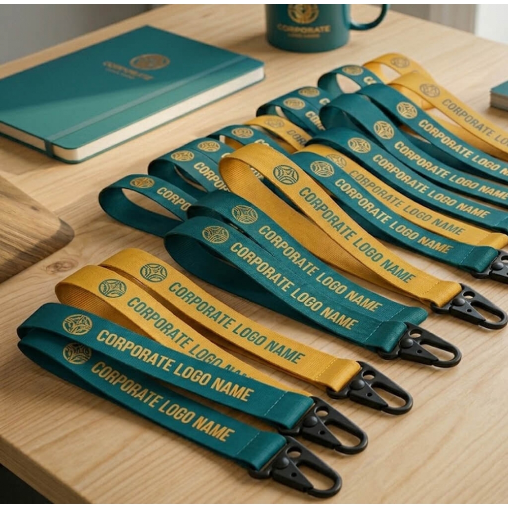 Брелок тканинний з масивною фурнітурою з лого на замовлення