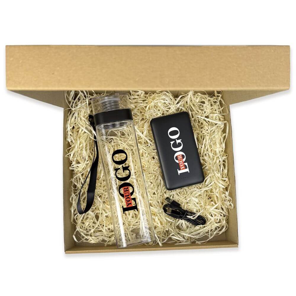 Корпоративний набір з логотипом – Пляшка + Повербанк 10000 мАг