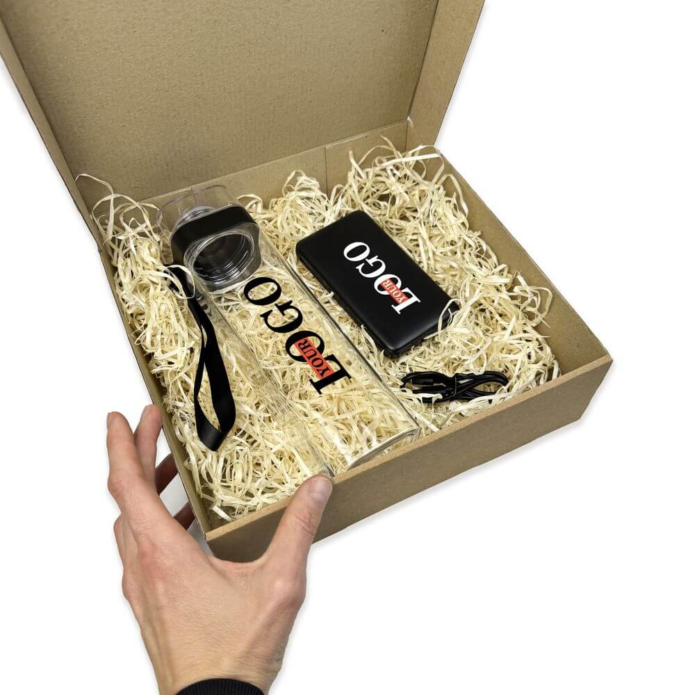 Корпоративний набір з логотипом – Пляшка + Повербанк 10000 мАг