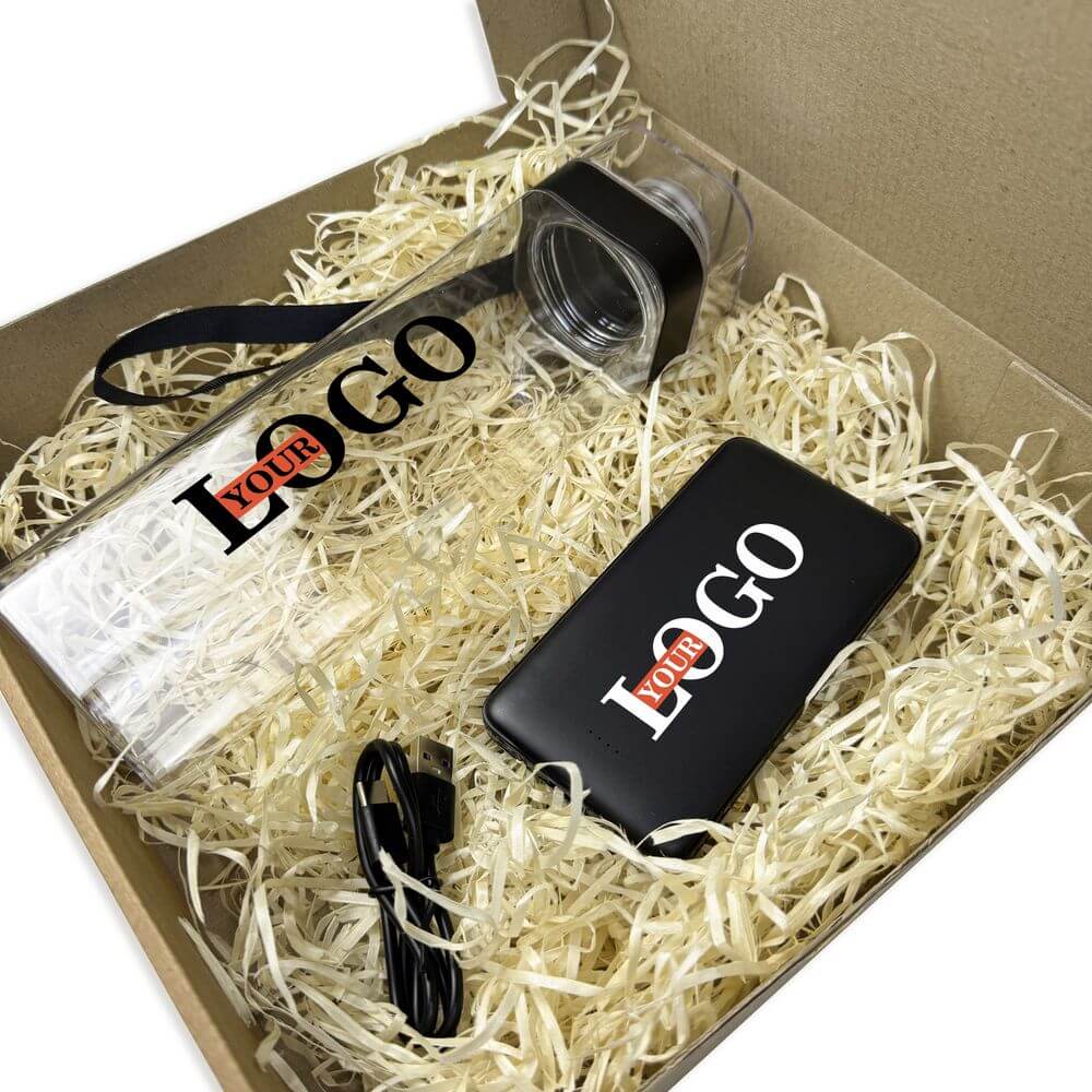 Корпоративний набір з логотипом – Пляшка + Повербанк 10000 мАг