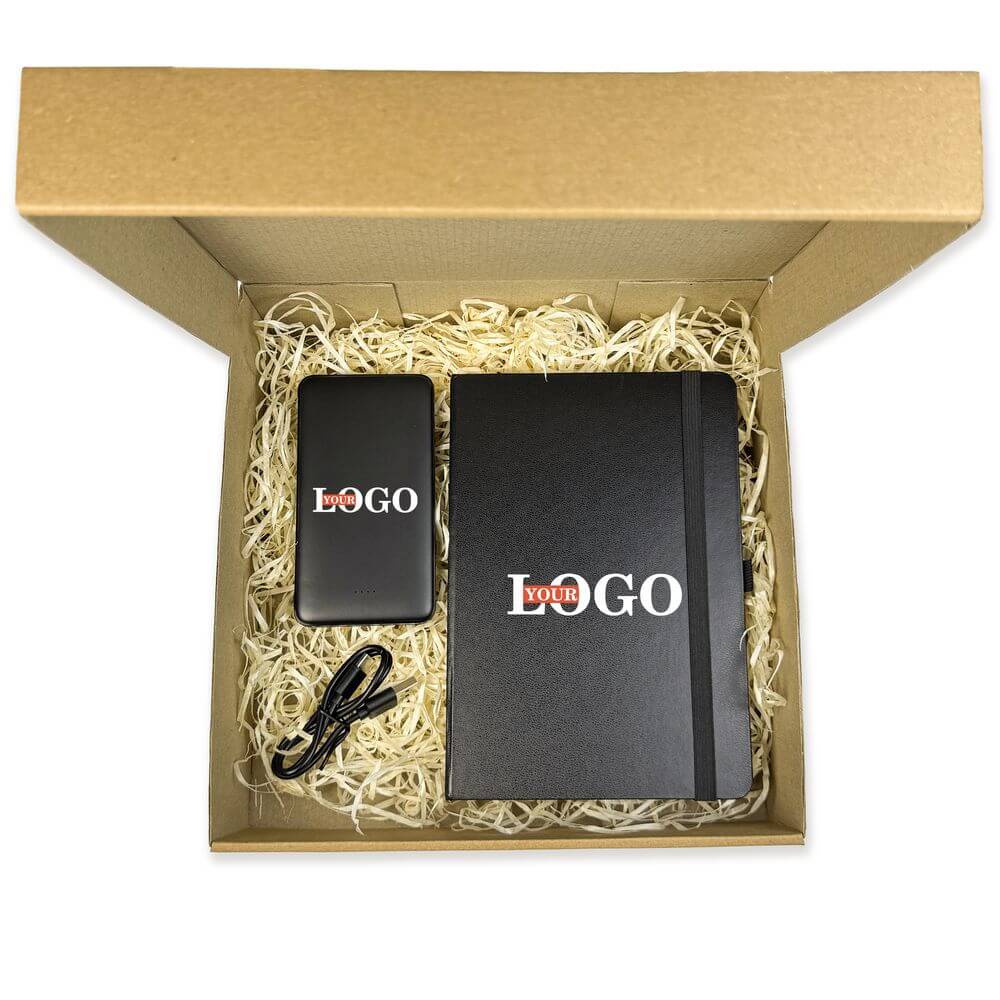 Подарунковий набір з логотипом – Блокнот + Повербанк 10000 мАг