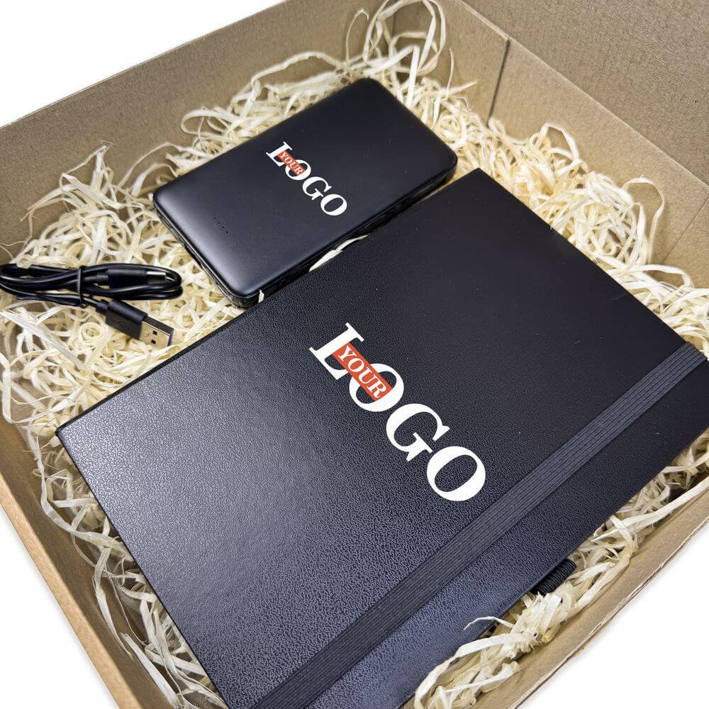 Подарунковий набір з логотипом – Блокнот + Повербанк 10000 мАг