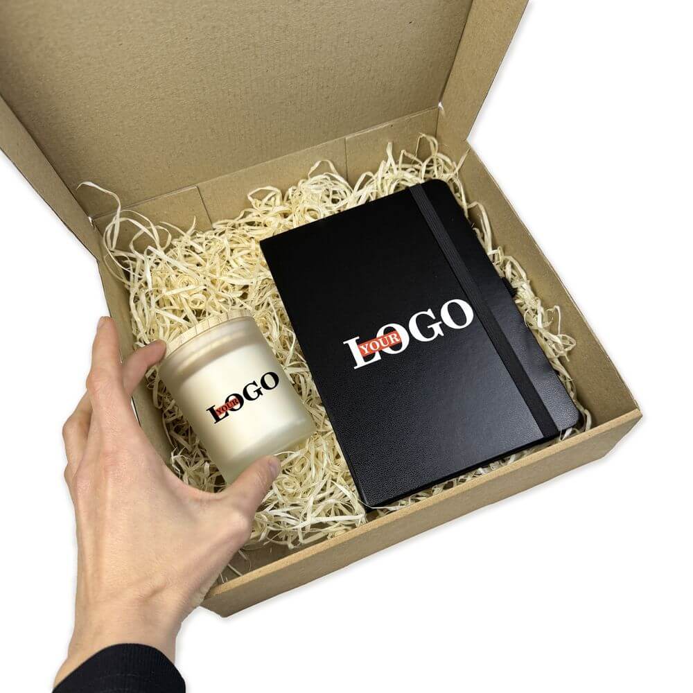 Подарунковий набір з логотипом – Свічка + Блокнот