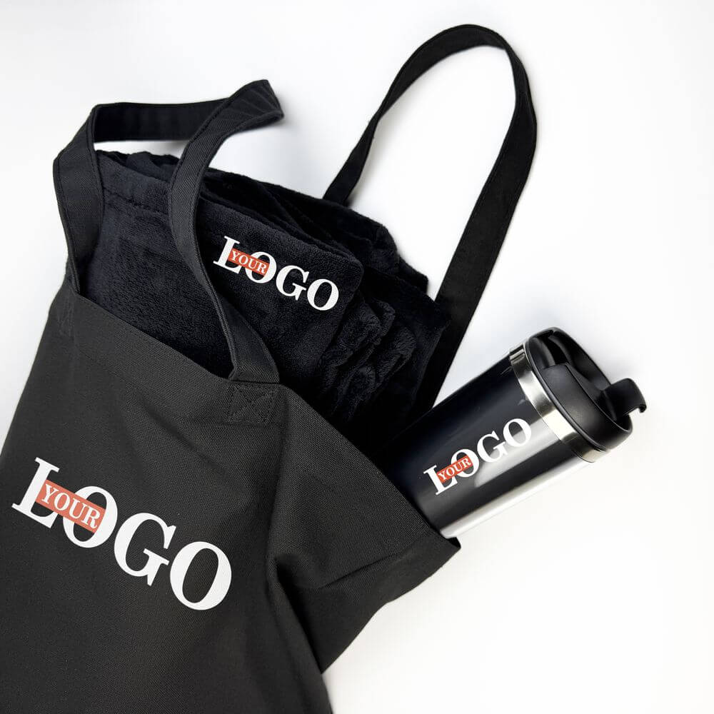 Подарунковий набір з логотипом – Шопер + Плед + Термочашка