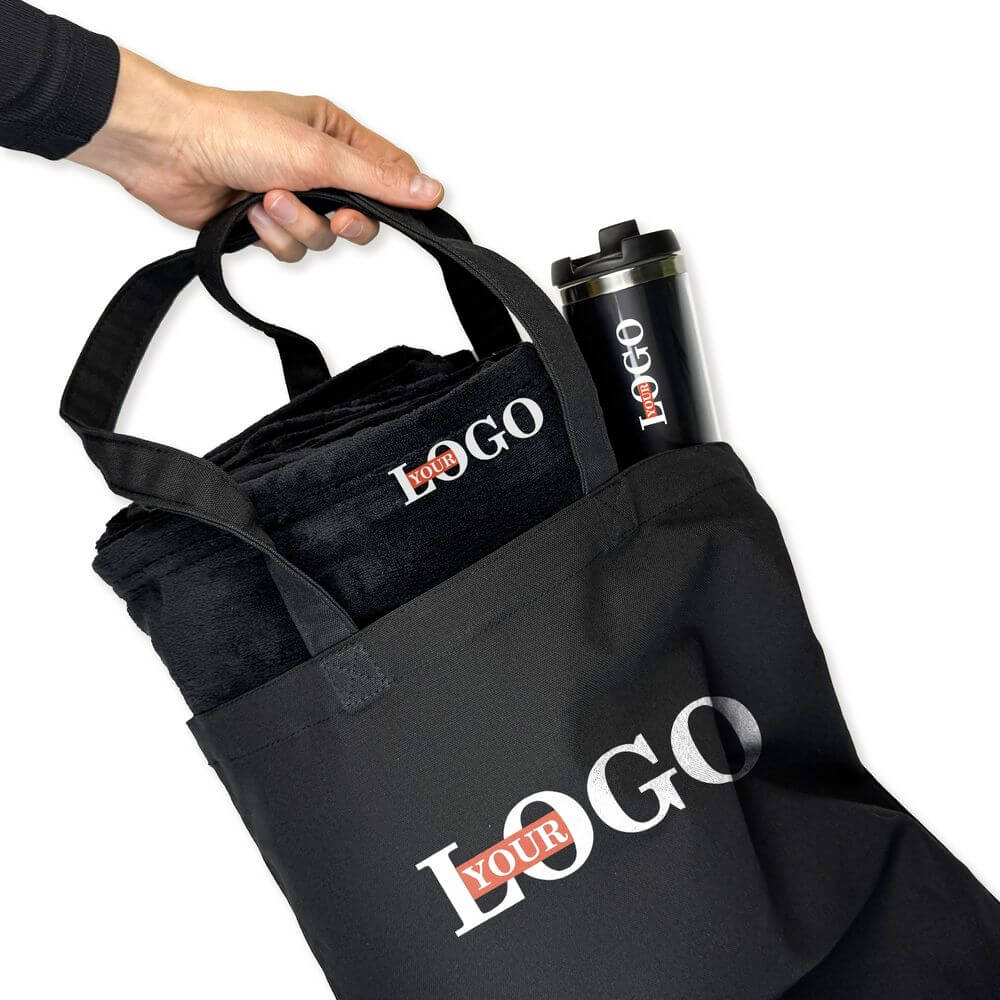 Подарунковий набір з логотипом – Шопер + Плед + Термочашка