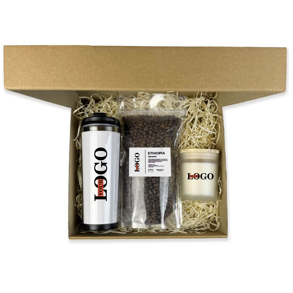 Подарочный набор с логотипом – Термокружка + Кофе + Свеча