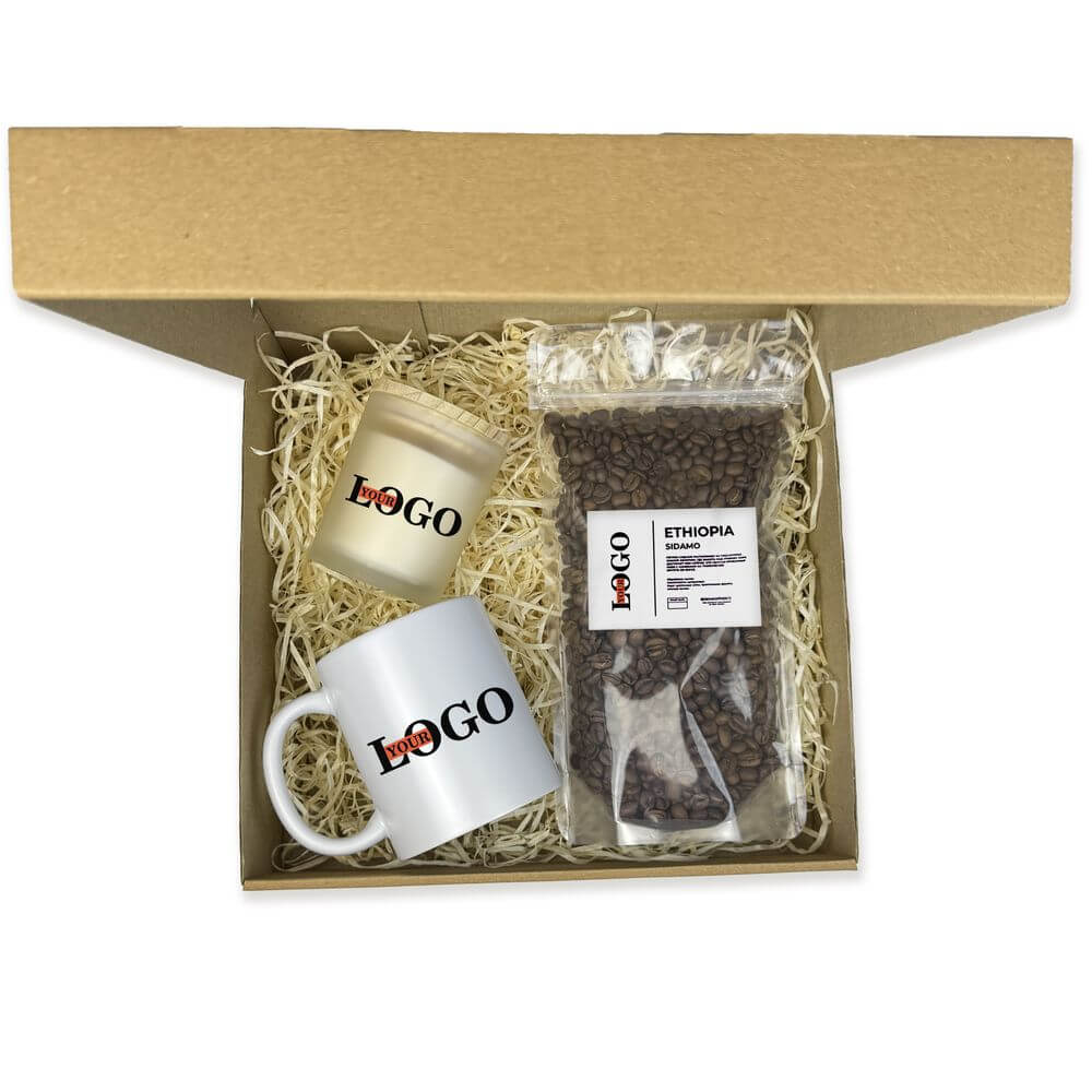 Подарунковий набір з логотипом – Чашка + Кава + Свічка