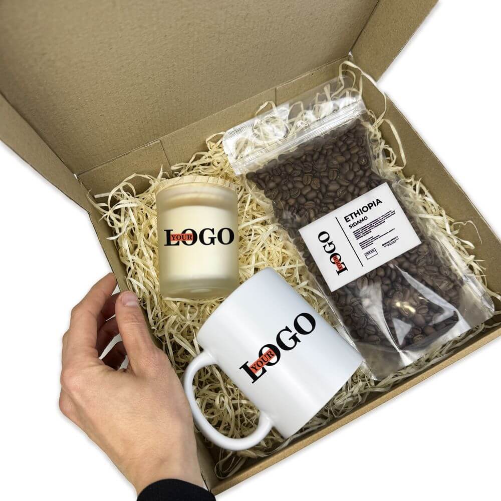 Подарунковий набір з логотипом – Чашка + Кава + Свічка