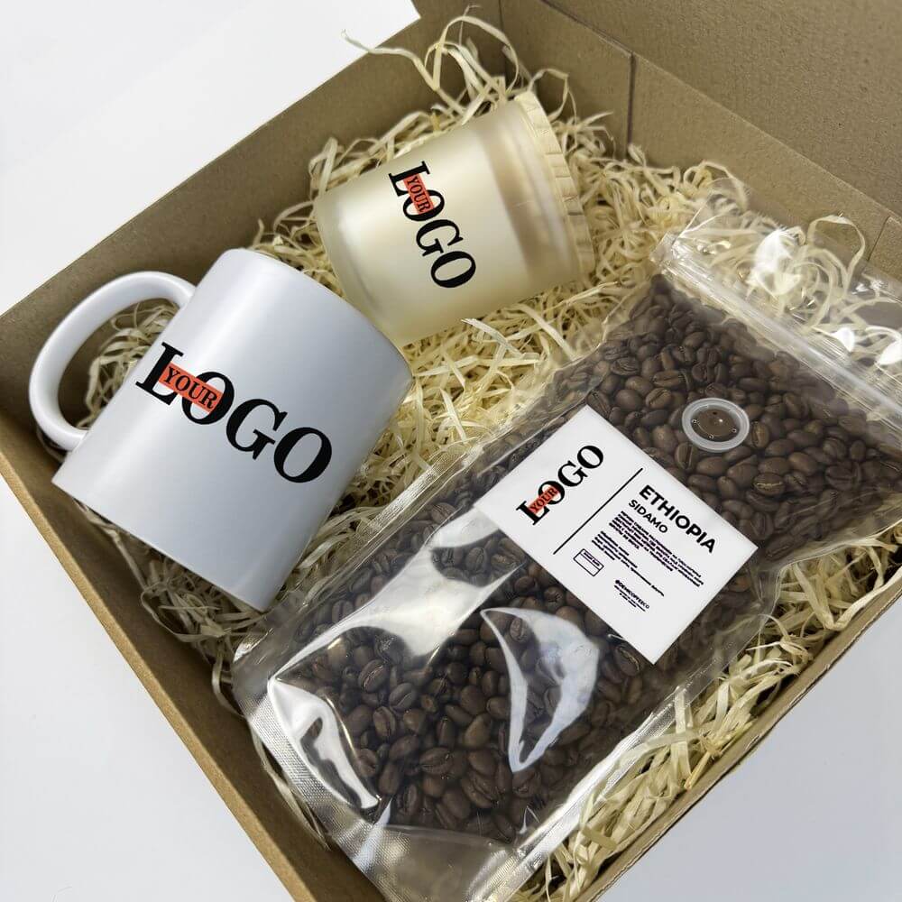 Подарунковий набір з логотипом – Чашка + Кава + Свічка