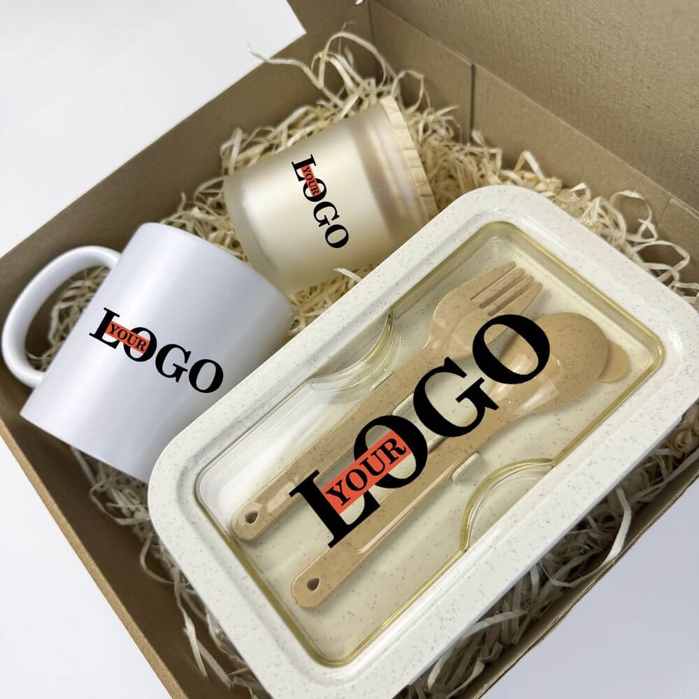 Подарунковий набір з логотипом – Чашка + Ланчбокс + Свічка
