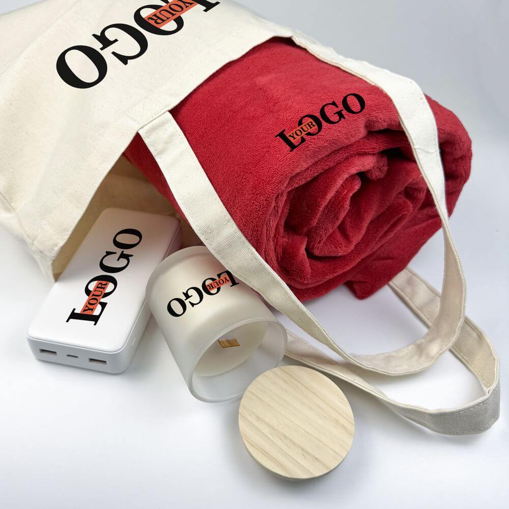 Подарунковий набір з логотипом – Шопер + Плед + Повербанк + Свічка