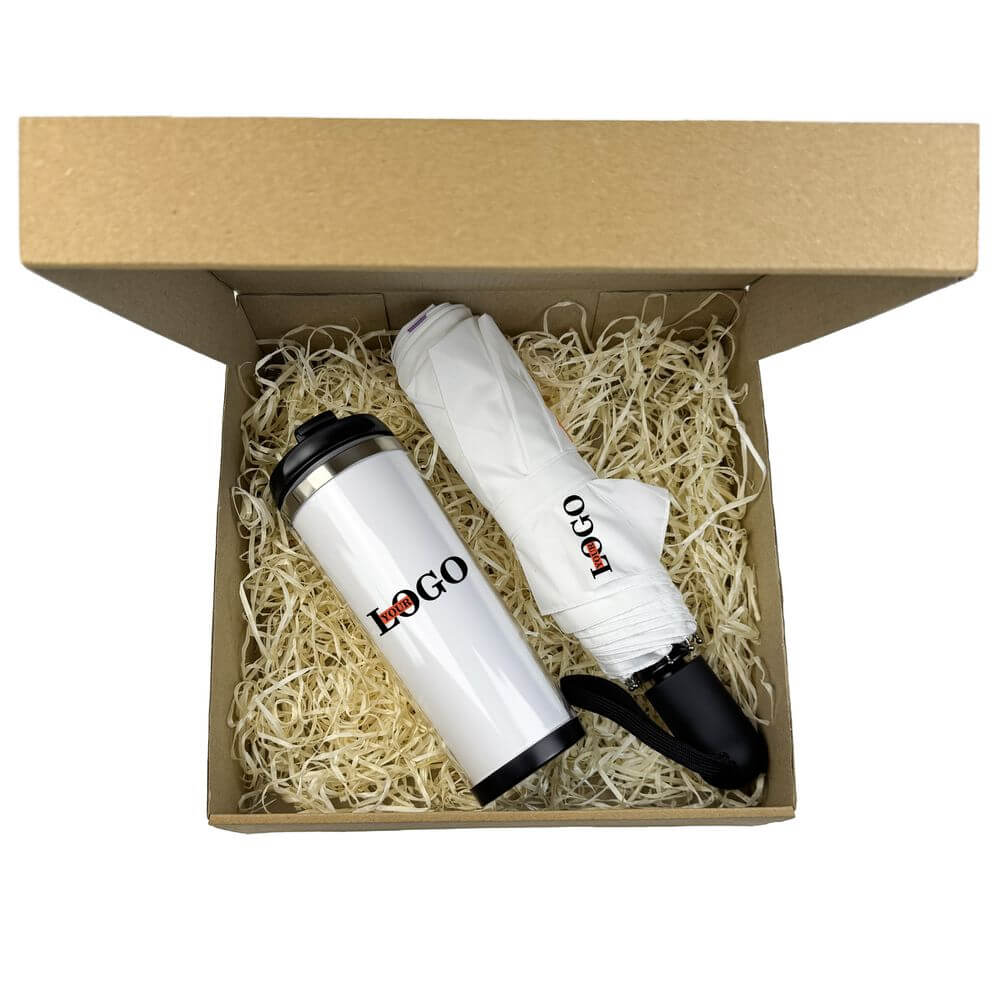 Подарунковий набір з логотипом – Термочашка + Парасоля