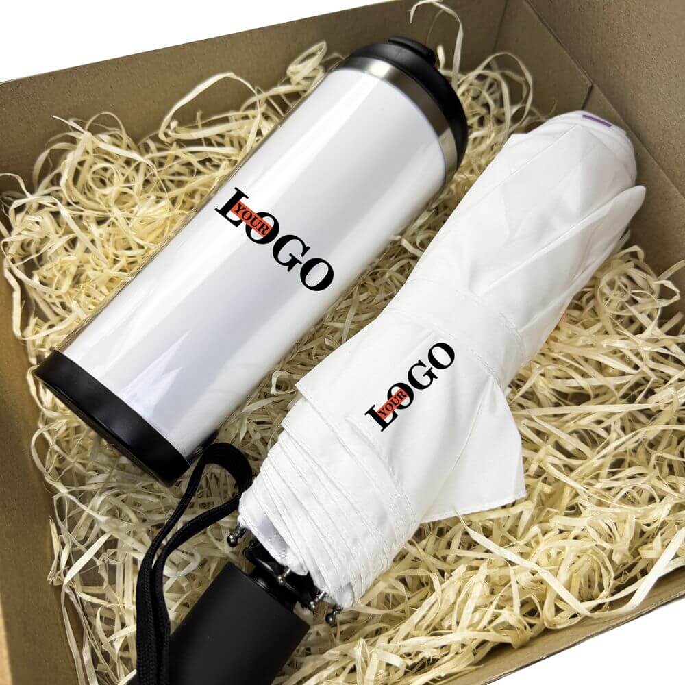 Подарунковий набір з логотипом – Термочашка + Парасоля