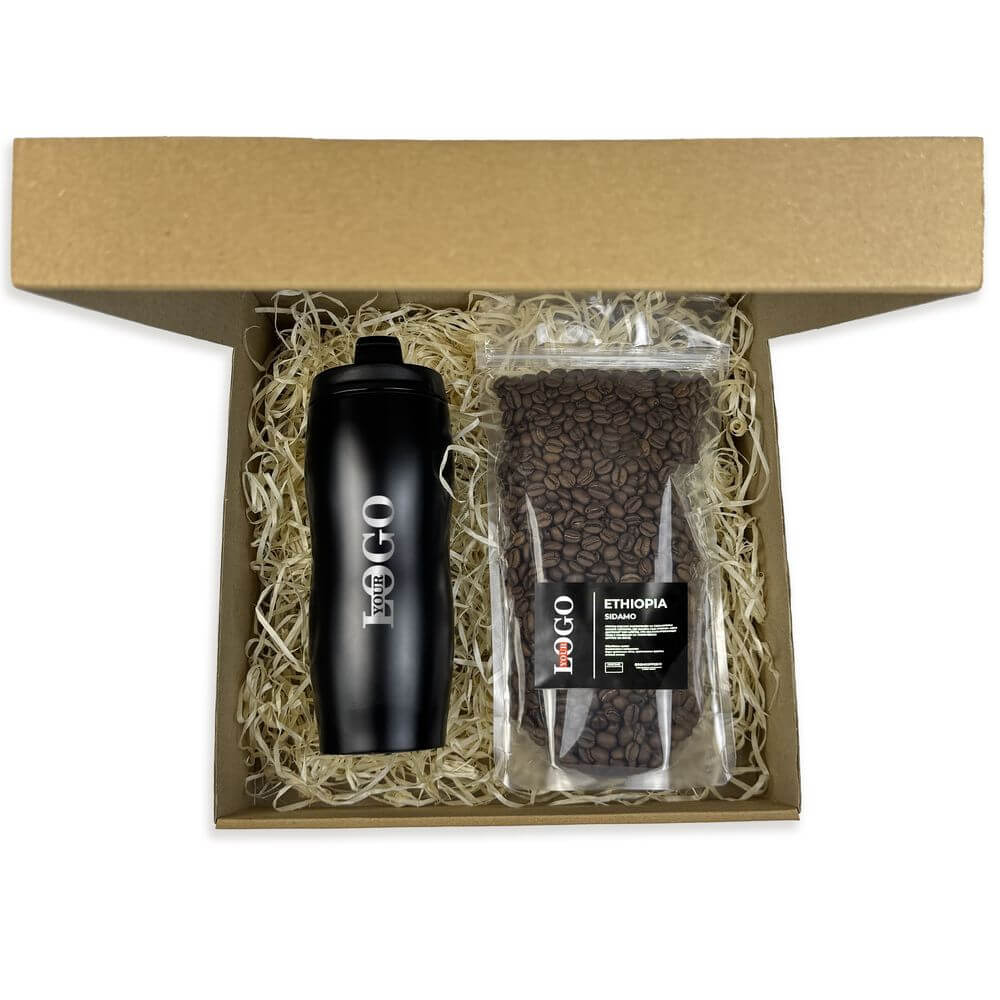 Подарунковий набір з логотипом – Термочашка металева + Кава