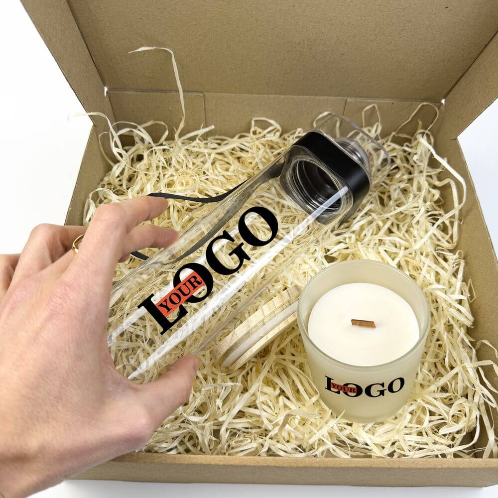 Подарунковий набір з логотипом – Пляшка + Свічка