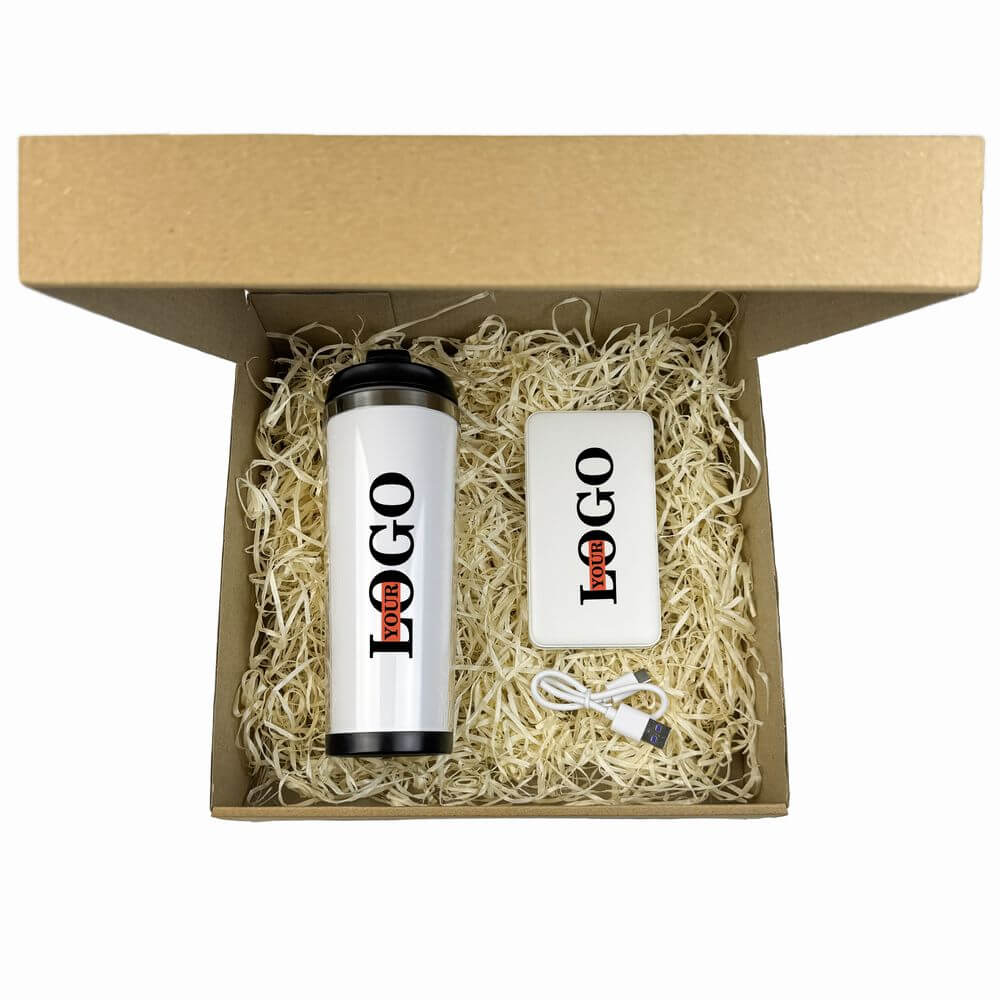 Подарочный набор с логотипом – Термокружка + Повербанк 10000 мАг