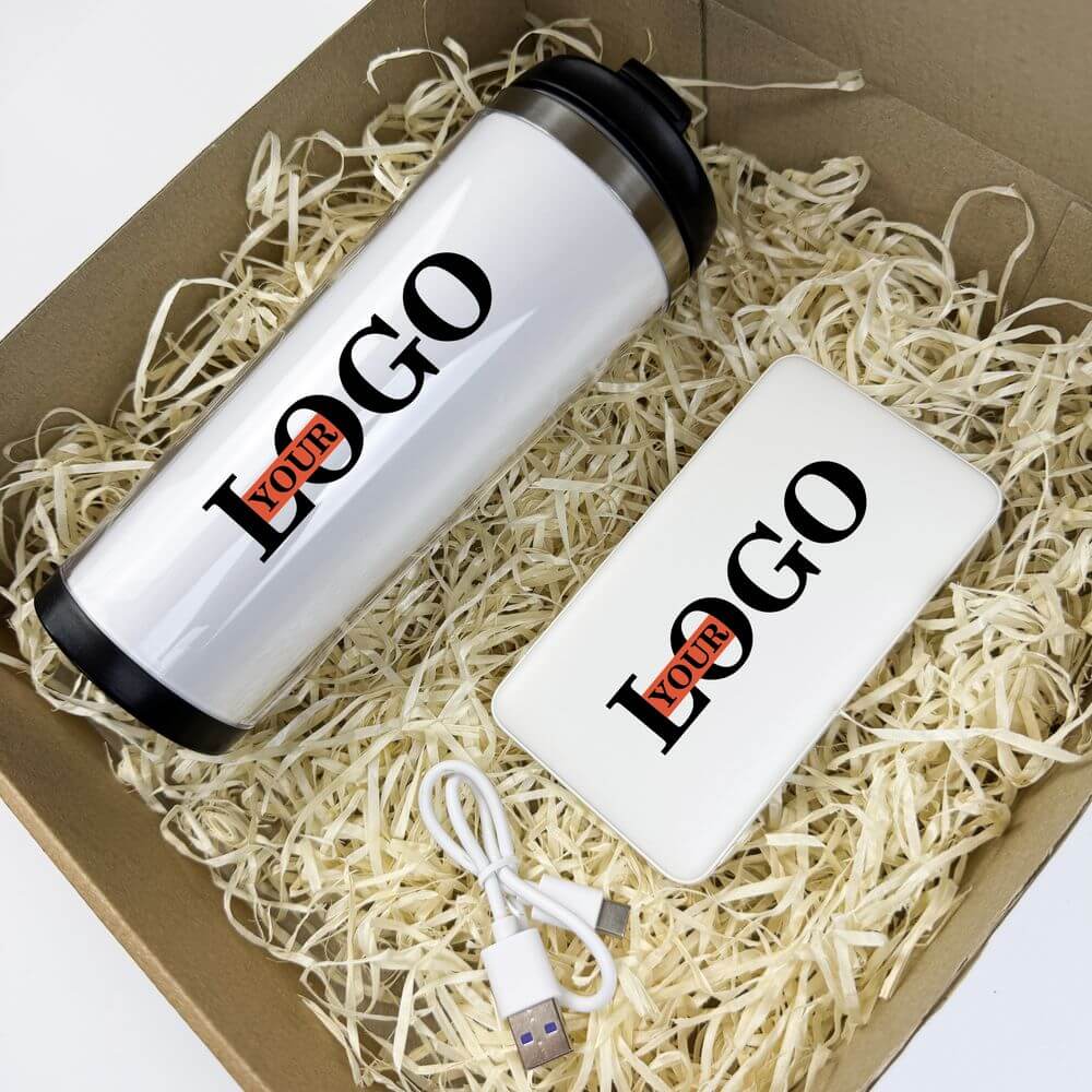 Подарочный набор с логотипом – Термокружка + Повербанк 10000 мАг