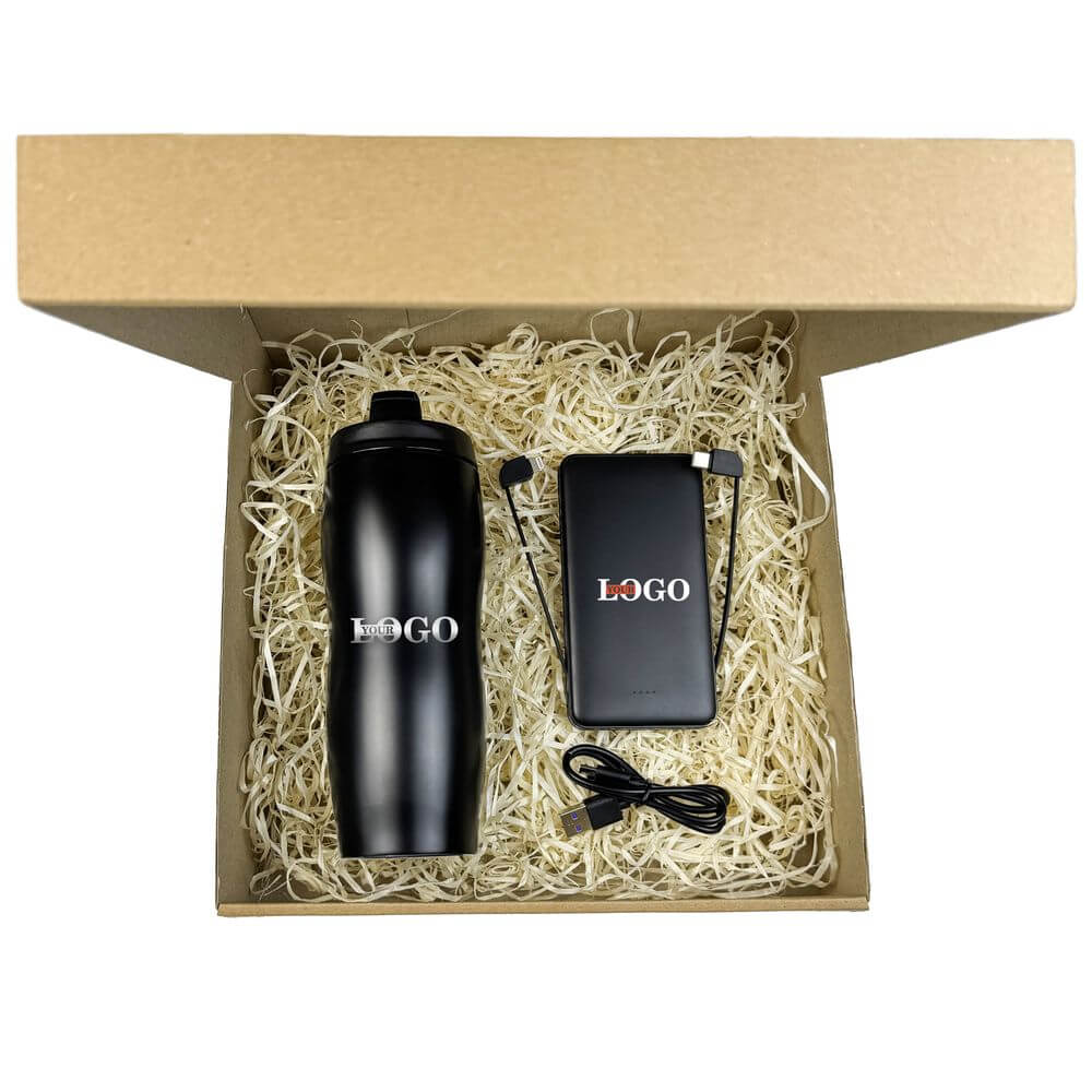 Подарунковий набір з логотипом – Термочашка металева + Повербанк 10000 мАг