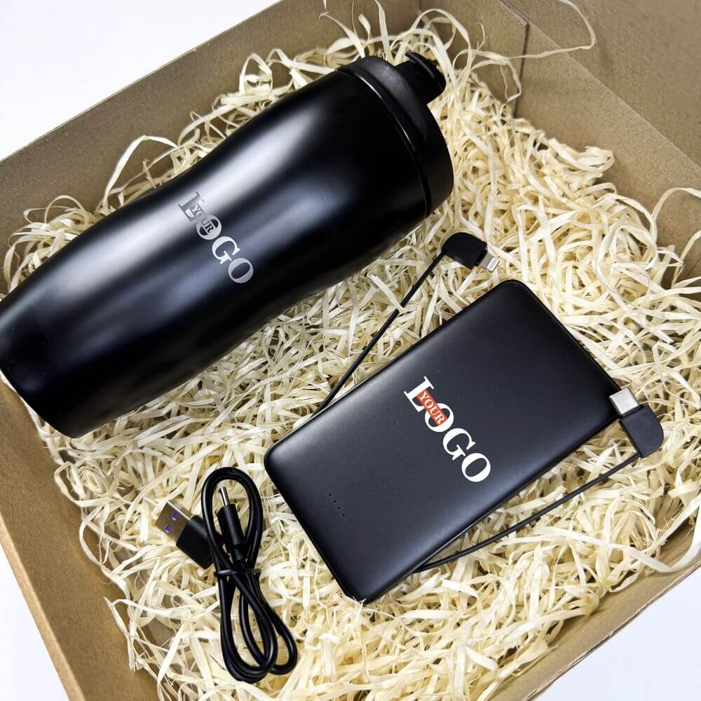 Подарунковий набір з логотипом – Термочашка металева + Повербанк 10000 мАг