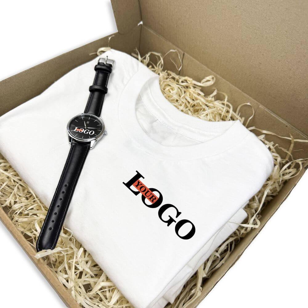Подарунковий набір з логотипом – Годинник + Футболка біла