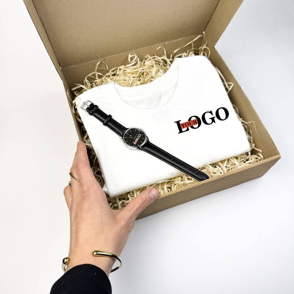 Подарунковий набір з логотипом – Годинник + Футболка біла