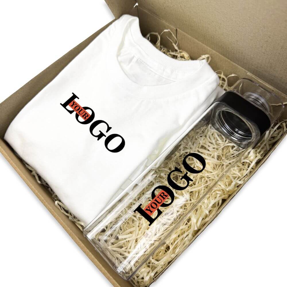 Подарунковий набір з логотипом – Футболка біла + Пляшка