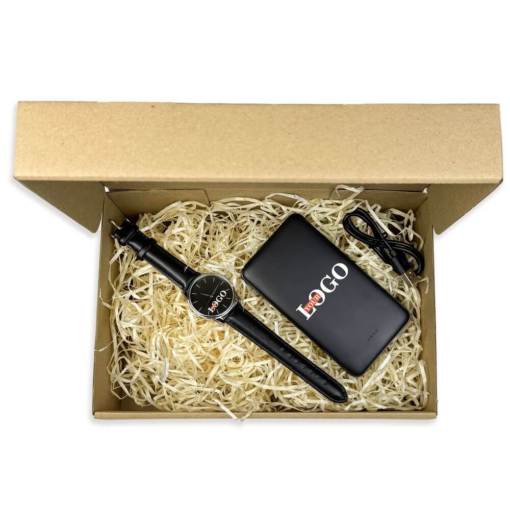 Подарунковий набір з логотипом – Годинник + Повербанк 10000 мАг