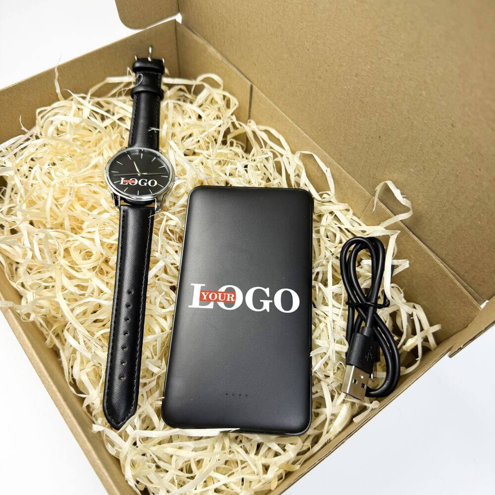 Подарунковий набір з логотипом – Годинник + Повербанк 10000 мАг