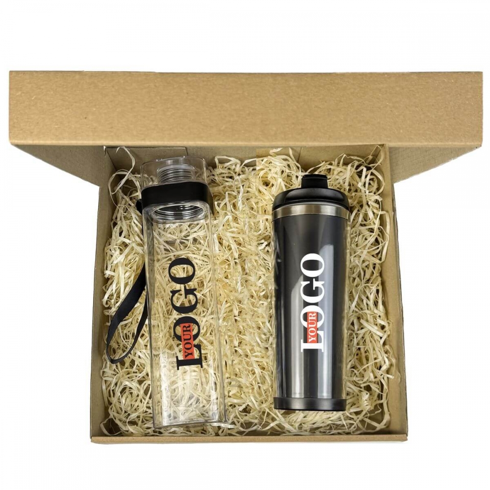 Подарочный набор с логотипом – Термокружка + Бутылка