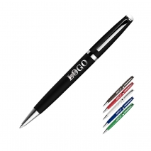 Ручка кулькова металева із гравіюванням зі срібним кліпом чорна