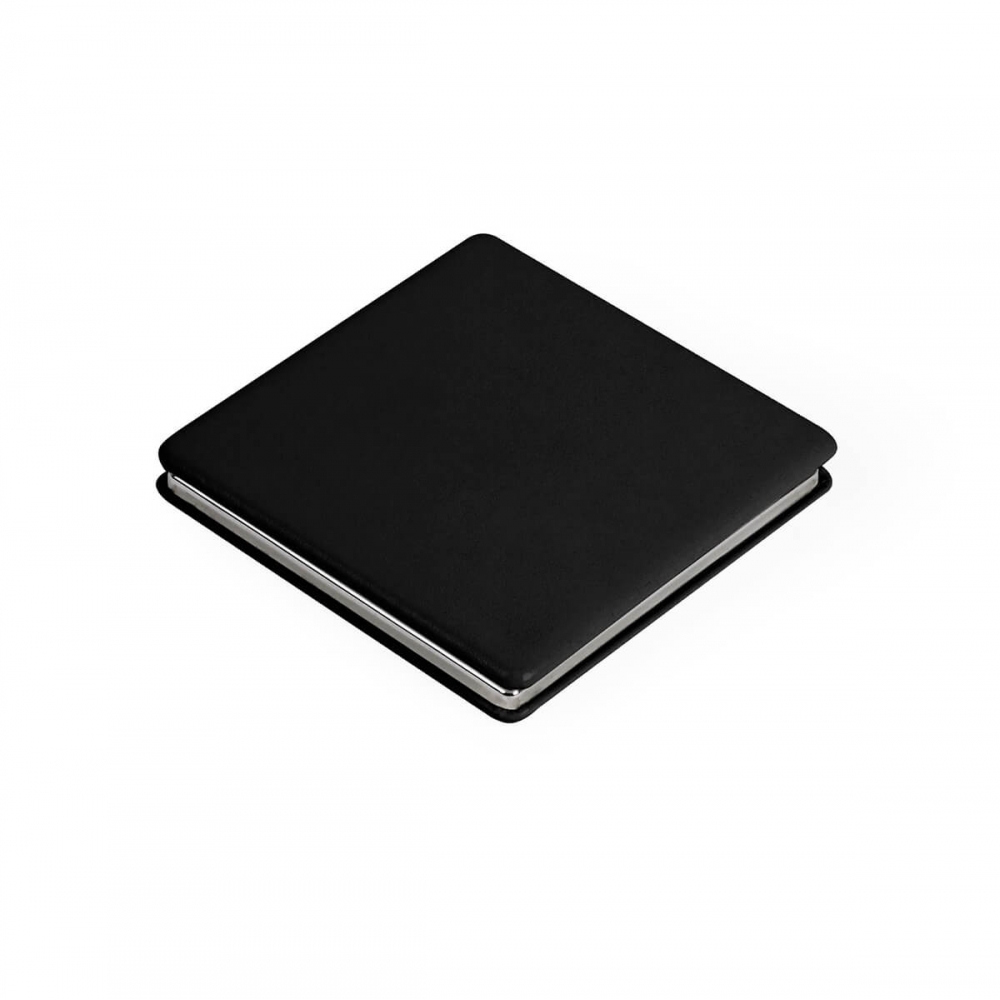 Зеркало карманное квадратное экокожа с логотипом черное