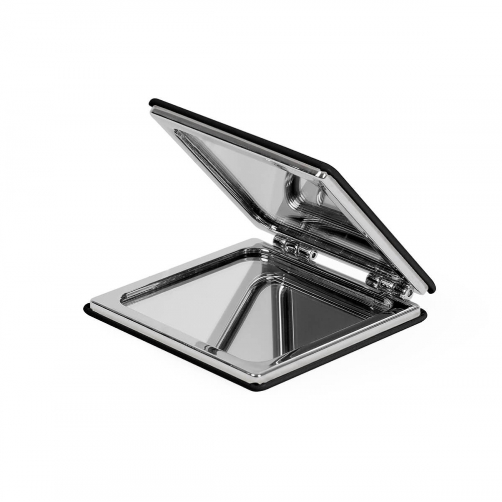 Зеркало карманное квадратное экокожа с логотипом черное