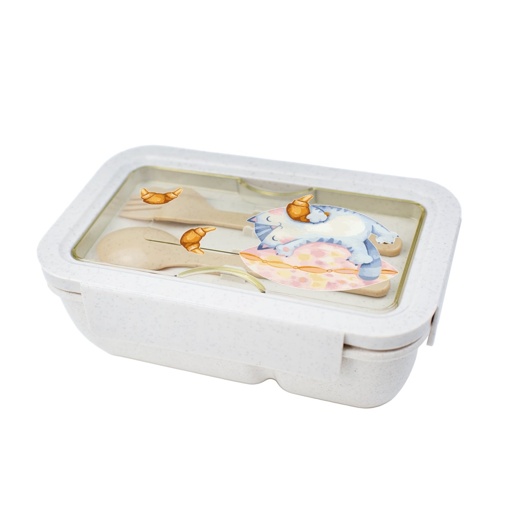 Ланч бокс Кот с круассаном ( из пшеничного эко-волокна) Ланч бокс Кот с круассаном ( из пшеничного эко-волокна)